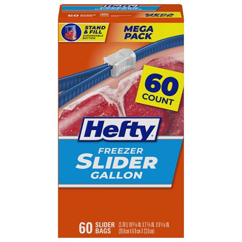 Hefty Slider Freezer Storage Bags Gallon Size 60 Count