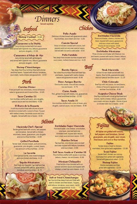 La Hacienda Mexican Restaurant Menu In High Point North Carolina Usa