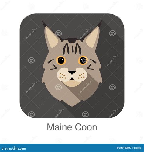 Maine Coon Cat Breed Face Cartoon Flat Icon Design Stock Vector