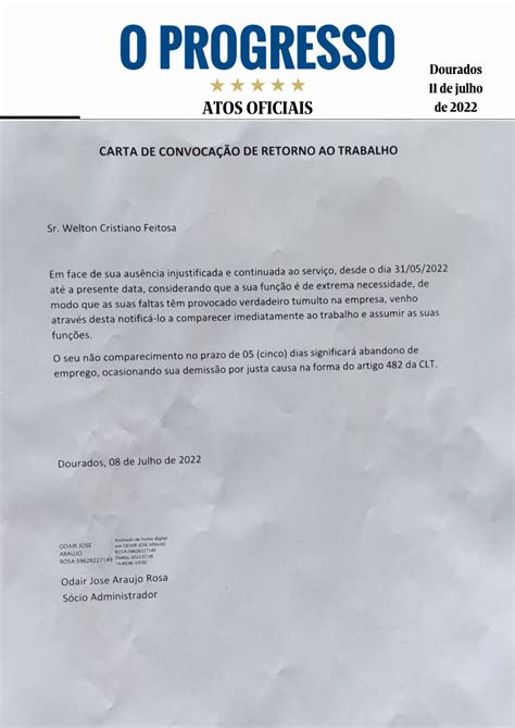 Carta De Convoca O De Retorno Ao Trabalho