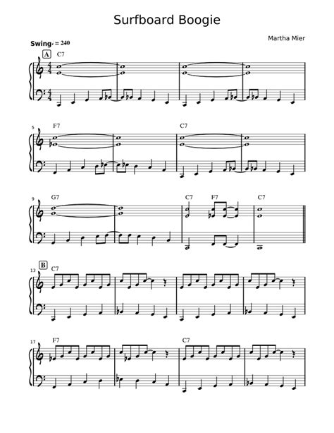 Surfboard Boogie Sheet Music For Piano Solo Easy