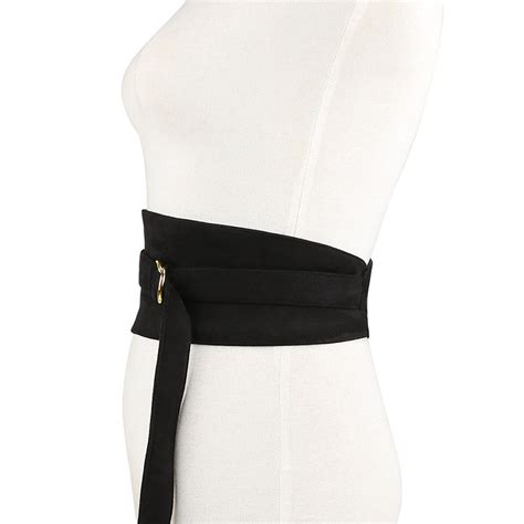 Fashion Black Faux Suede Leather Wide Waist Cincher With Adjustable