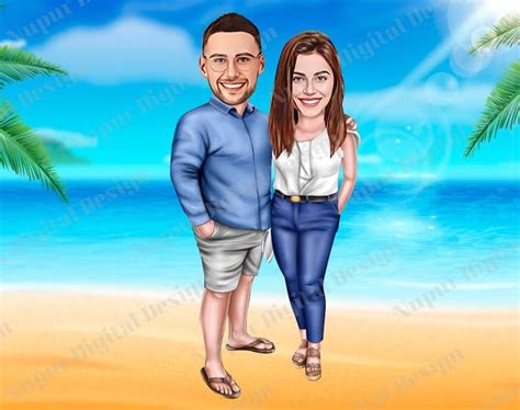 Personalized Cartoon Couple Caricature Beach Caricature Etsy