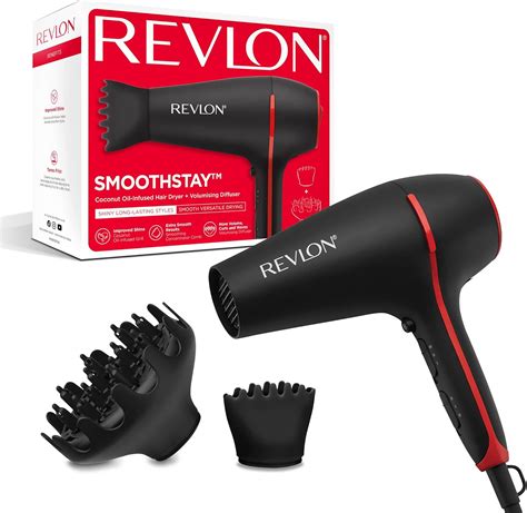 Revlon Smoothstay Coconut Oil Infused Hair Dryer 2000 Watts 2 Accessories For Styling