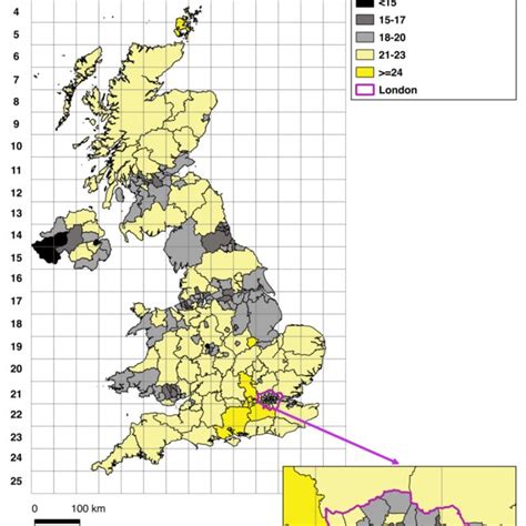 Map showing health life expectancy at age 52 for districts in across... | Download Scientific ...