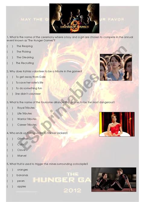 The Hunger Games Movie Quiz With Answers Esl Worksheet By Daiane