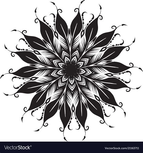 Floral Round Line Art Mandala Royalty Free Vector Image