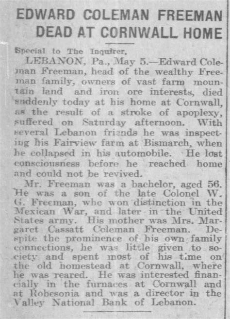 Edward Coleman Freeman Dead At Cornwall ™