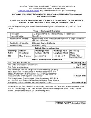 Fillable Online Waste Discharge Requirements For The U S Department Of