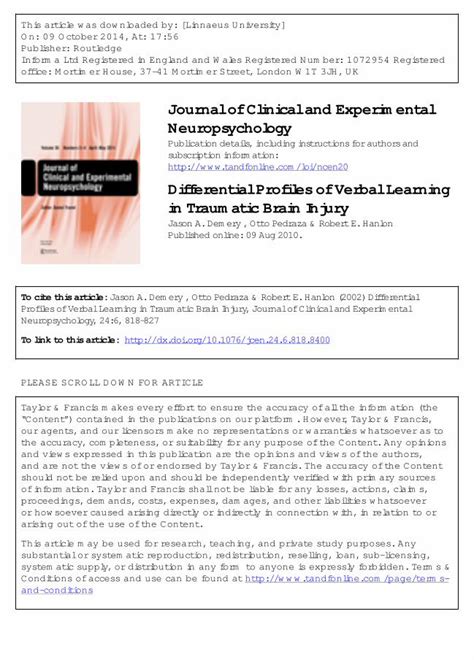 Pdf Differential Profiles Of Verbal Learning In Traumatic Brain