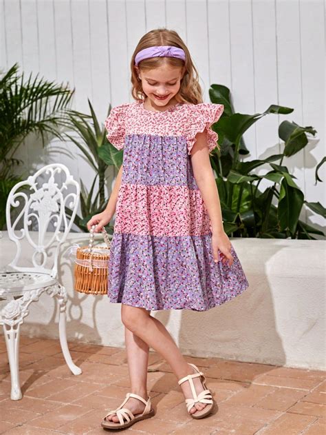 Girls Ditsy Floral Print Ruffle Trim Smock Dress