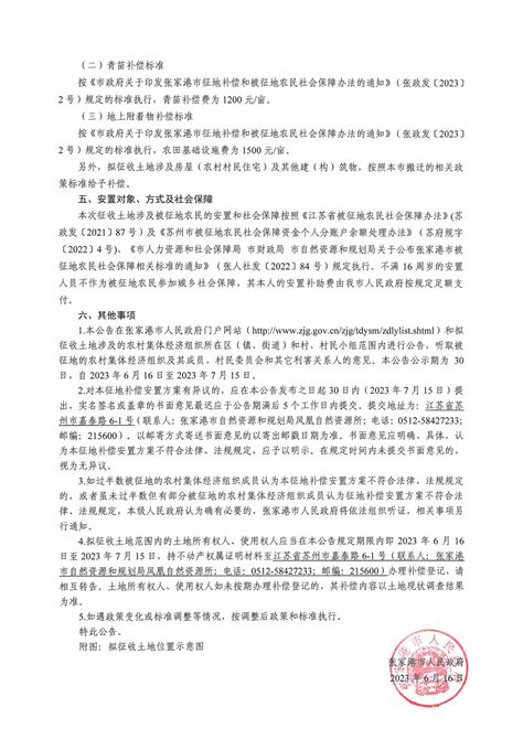 征地补偿安置方案公告（张征补安置[2023]第20号） 张家港市自然资源和规划局