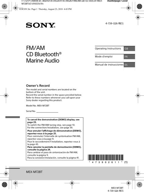 Sony Group Mexn Bt Fm Am Cd Bluetooth Marine Audio User Manual Mex M Bt