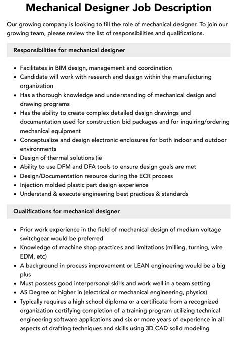 Mechanical Designer Job Description | Velvet Jobs