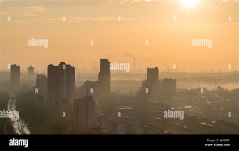 industrial city skyline in morning Stock Photo - Alamy