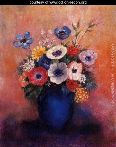 Bouquet Of Flowers In A Blue Vase Reproduction Odilon Redon Org