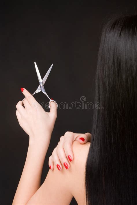 Brunette With Scissors Of The Hairdresser Stock Image Image Of Close Care