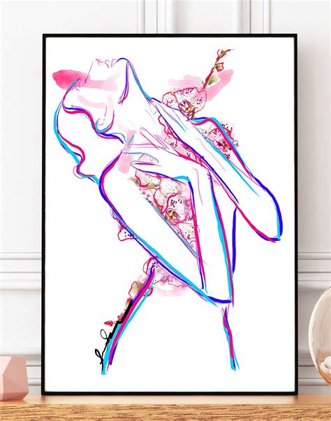 Abstract Mix Media Original Fashion Art Print Orchid Nude Etsy