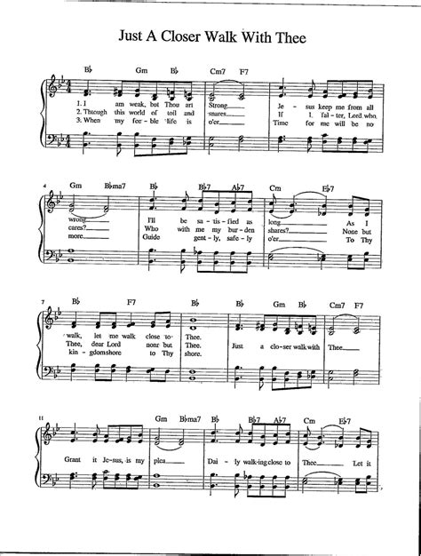 Just A Closer Walk With Thee Digital Hymn Tune Sheet Music Key Of B