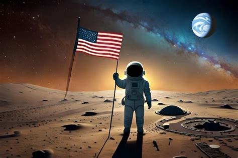 Premium AI Image | an astronaut holds a flag in front of the moon.