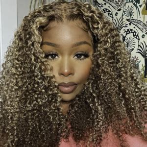 Amazon Klaiyi Kinky Curly Highlight Honey Blonde X Lace Front