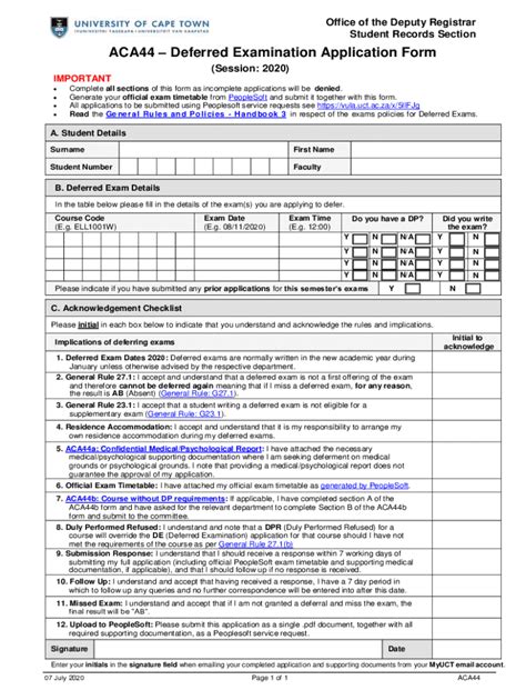 Aca Deferred Examination Application Form Fill Out Sign Online