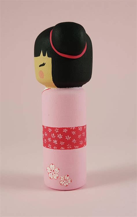 Kokesgi Peg Doll Wooden Doll Japanese Flowers Etsy