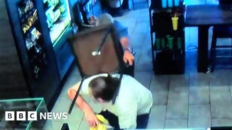 Cctv Shows Starbucks Customer Tackling Armed Robber Bbc News