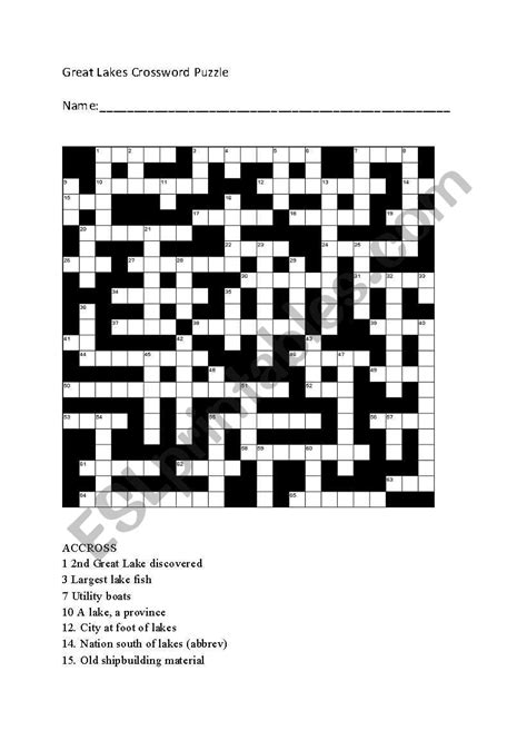 English Worksheets Great Lakes Crossword