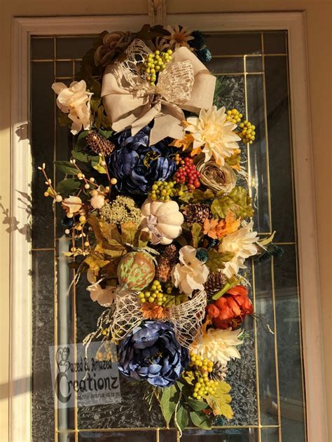 Large Custom Made Fall Swag Fall Wreath Front Door Swag Etsy Fall