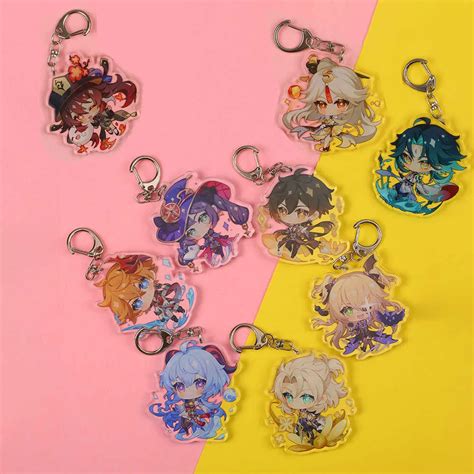 Genshin Impact Anime Acrylic Keychain Venti Paimon Diluc Klee Cosplay