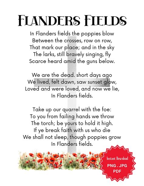 In Flanders Fields, Poem, Lest We Forget, Remembrance Day, Veterans Day, Poppies, Cross, Instant ...