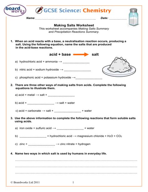 Worksheets Acids Bases And Salts