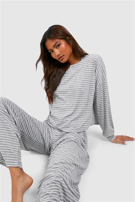 Tall Stripe Jersey Lounge Trouser Pj Set Boohoo Uk