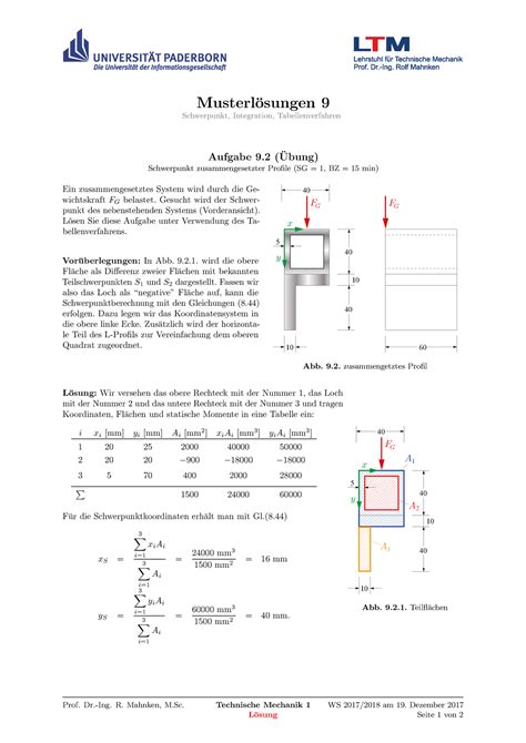 Technische Mechanik I Bung L Sung Musterl Osungen