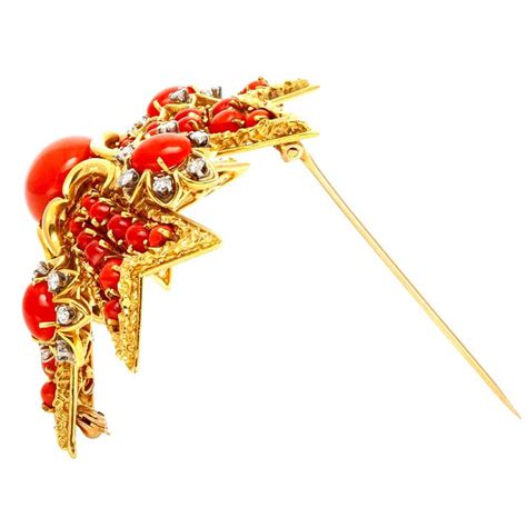 Coral And Diamonds Cross Pin For Sale at 1stDibs