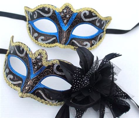 His And Hers Blue Masquerade Masks For Couples With Flower Etsy Uk