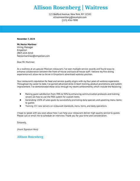 Food Service Cover Letter Examples And Templates For 2024