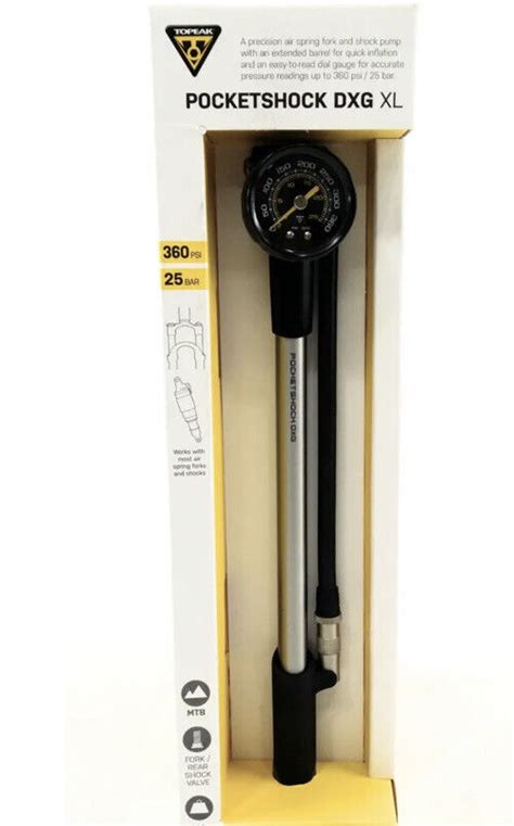 Topeak PocketShock DXG XL Bicycle Suspension Shock Pump W/ 360psi Gauge ...