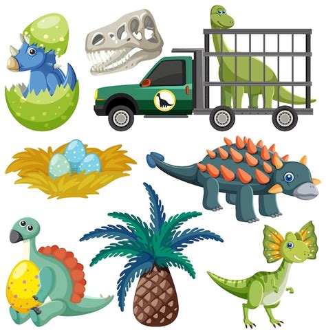 Colecci N De Vectores De Dinosaurios Y Elementos Naturales Vector Premium