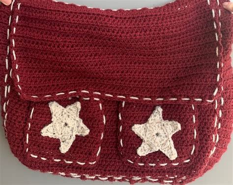 Crochet Star Burgundy Messenger Bag Etsy