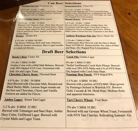 Menu Garrattsville Ny S Butternuts Beer Ale Sirved