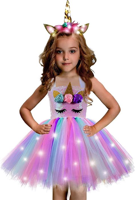 Shinyou Girls Unicorn Costume Rainbow Unicorn Dress Led Light Up