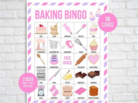 Baking Bingo 30 Printable Baking Bingo Cards Baking Birthday Baking