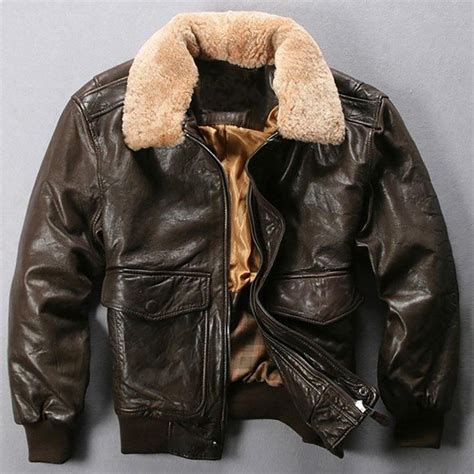 Men S Coat Air Force Flight Fur Collar Leather Sheepskin For Winter