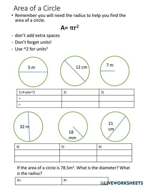 2311928 | Area of a Circle | pyoung | LiveWorksheets