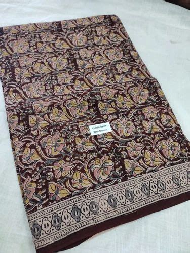 Kalamkari Cotton Hand Block Printed Sarees M With Blouse Piece