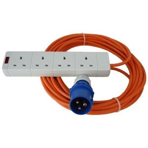 240v Orange Extension Lead 16a X 10m With 4 Way Socket