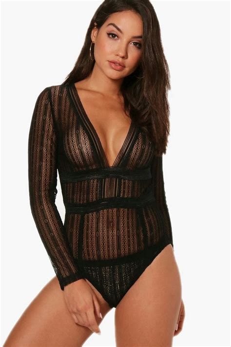 Avery Long Sleeve Lace Bodysuit Boohoo