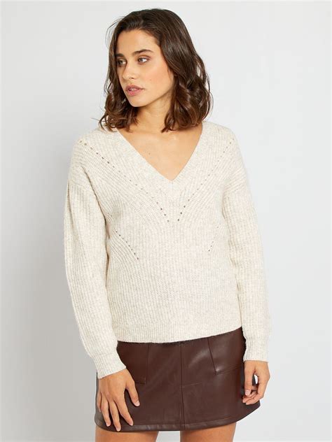 Pull en maille ajourée beige Kiabi 15 00